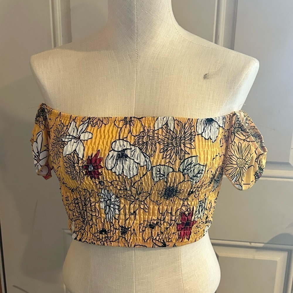 CBR Yellow Floral Off-Shoulder Crop Top